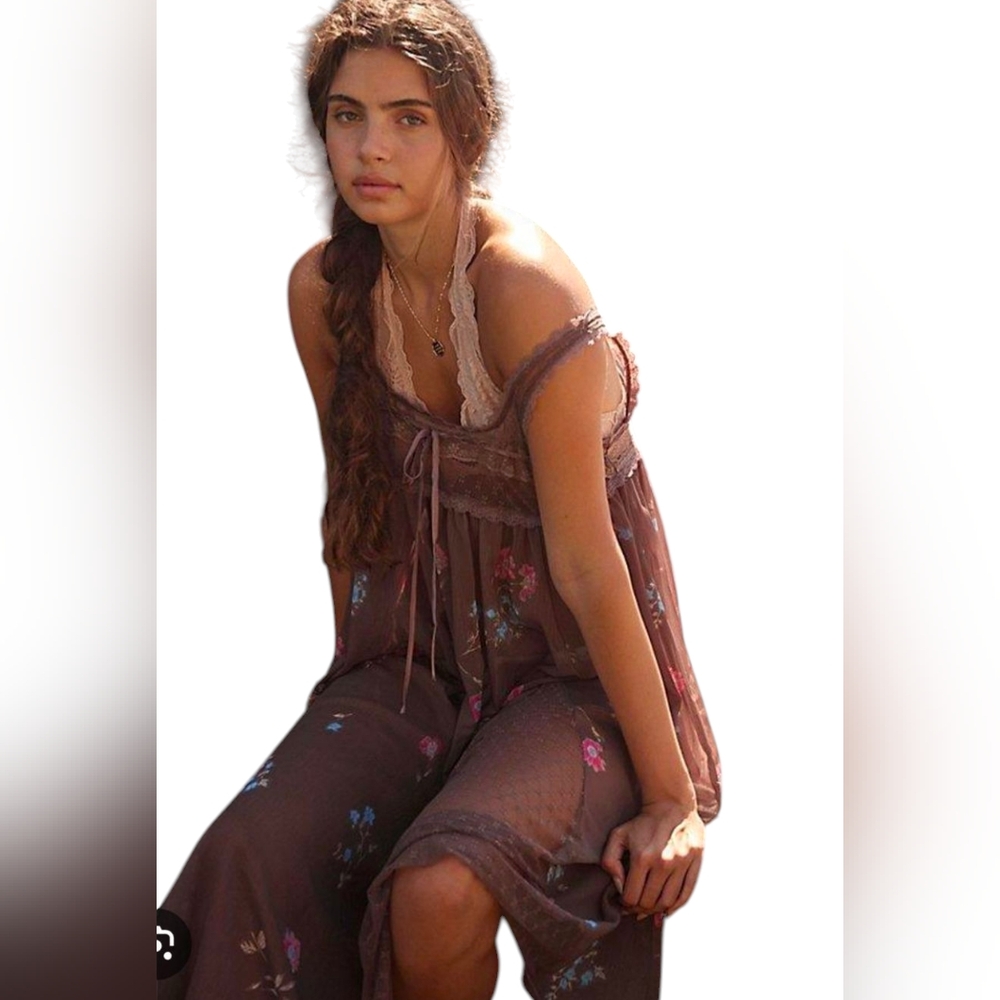 NWT Free People Intimately Midi Dress | XS | Brown Floral Boho Cottagecore Fairy